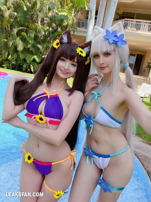 Hidori Rose &amp;amp; Gumiho Arts selfies - Chocola x Vanilla swimsuit (Nekopara Collab) - 1