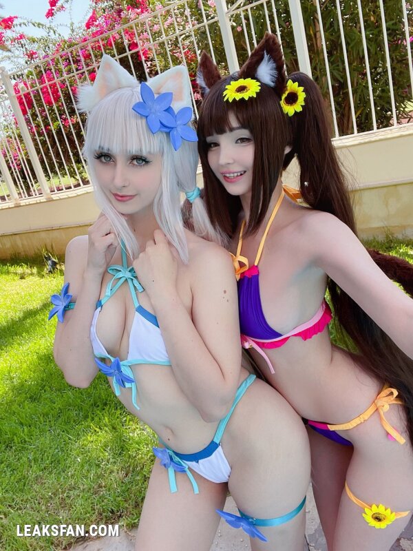 Hidori Rose &amp;amp; Gumiho Arts selfies - Chocola x Vanilla swimsuit (Nekopara Collab) - 3