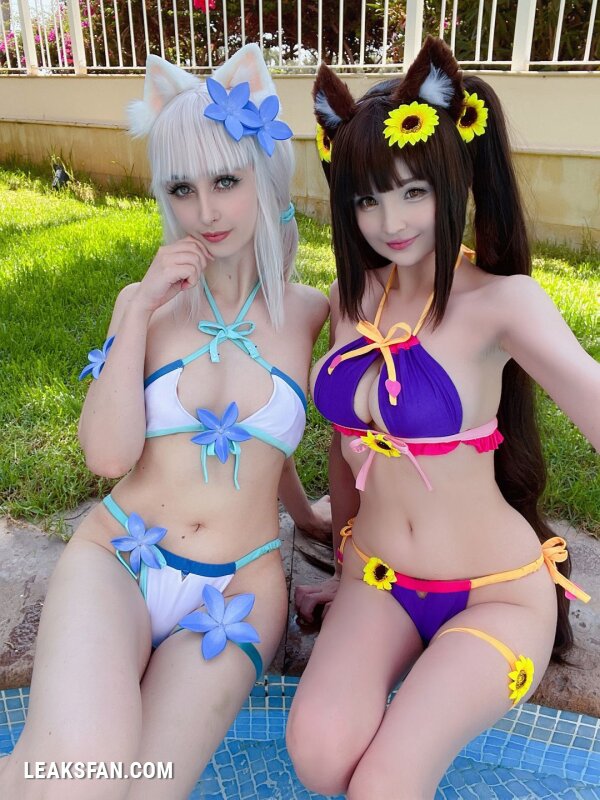 Hidori Rose &amp;amp; Gumiho Arts selfies - Chocola x Vanilla swimsuit (Nekopara Collab) - 5