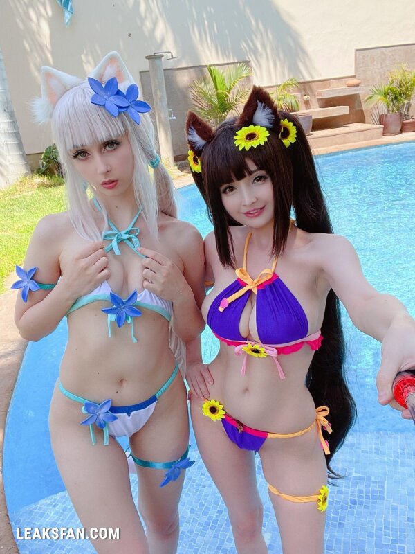 Hidori Rose &amp;amp; Gumiho Arts selfies - Chocola x Vanilla swimsuit (Nekopara Collab) - 6