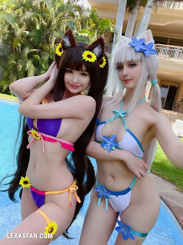 Hidori Rose &amp;amp; Gumiho Arts selfies - Chocola x Vanilla swimsuit (Nekopara Collab) - 13