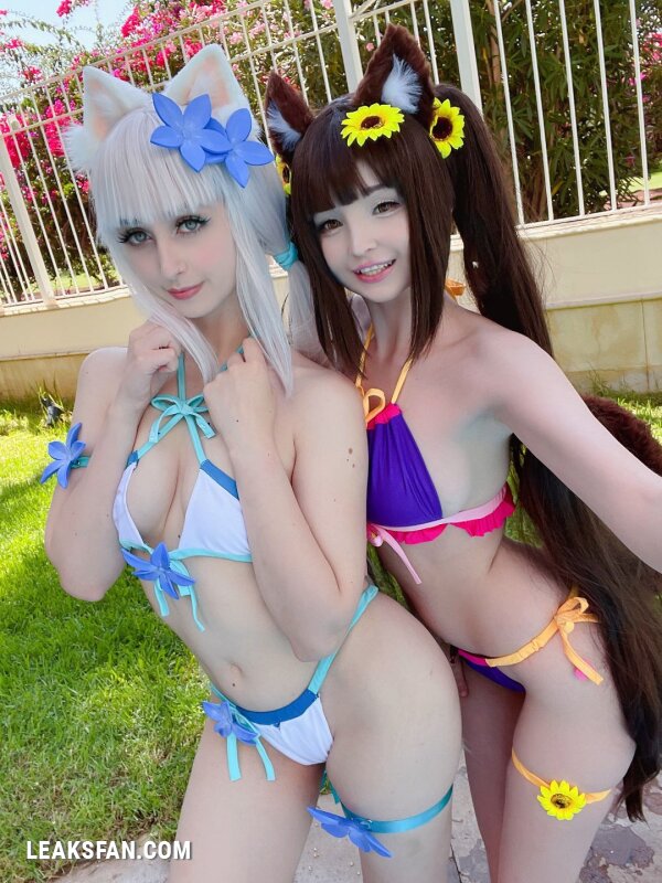 Hidori Rose &amp;amp; Gumiho Arts selfies - Chocola x Vanilla swimsuit (Nekopara Collab) - 28