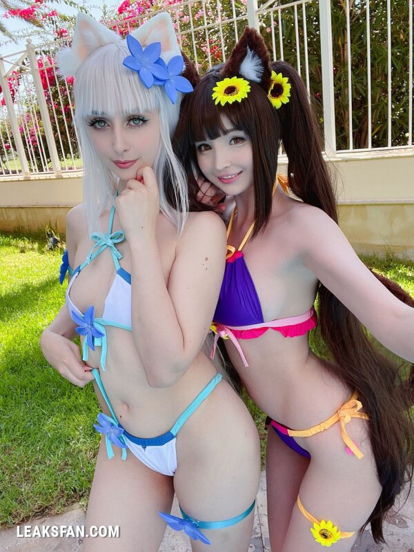 Hidori Rose &amp;amp; Gumiho Arts selfies - Chocola x Vanilla swimsuit (Nekopara Collab) - 30